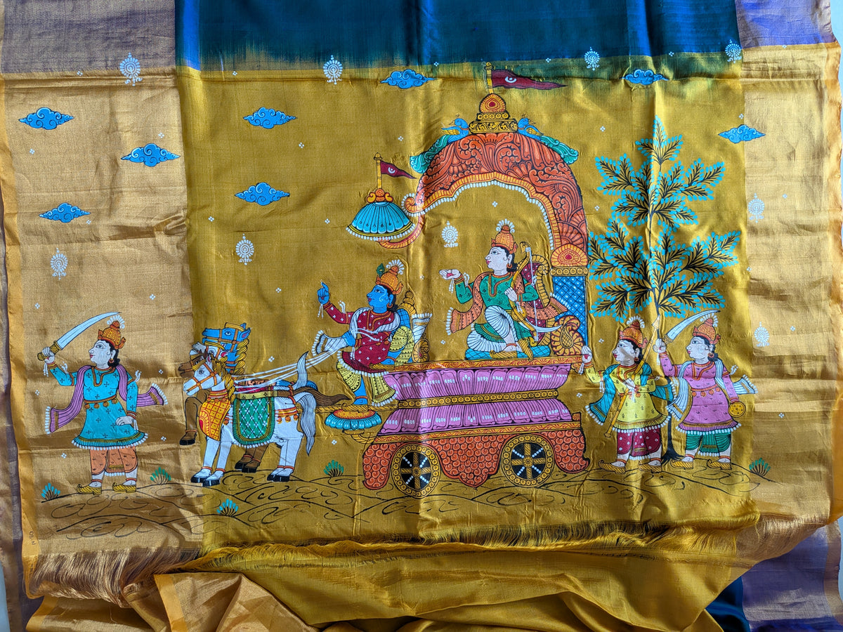 Kurukshetra Krishna Arjun Saree in Upada Silk with blouse piece