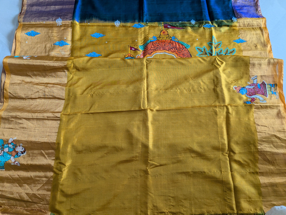 Kurukshetra Krishna Arjun Saree in Upada Silk with blouse piece