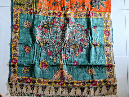 Hand-painted Kalamkari Saree in Tassar silk - Tree of Life
