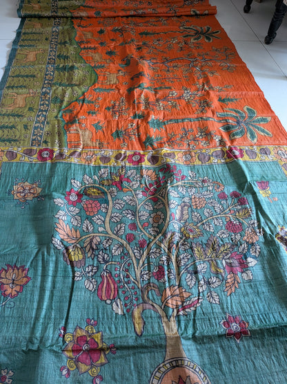 Hand-painted Kalamkari Saree in Tassar silk - Tree of Life
