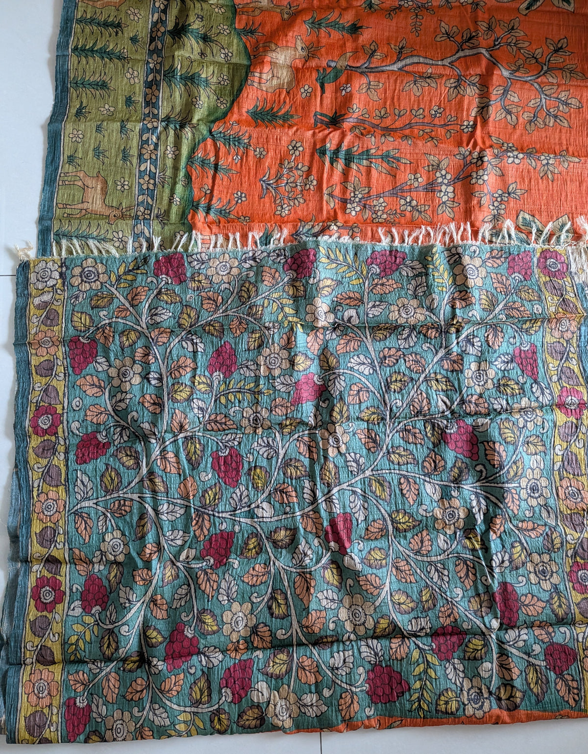 Hand-painted Kalamkari Saree in Tassar silk - Tree of Life