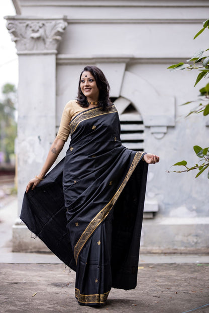 Mulberry Silk Krishna Leela Hand- Painted Silk Cotton Designer Saree