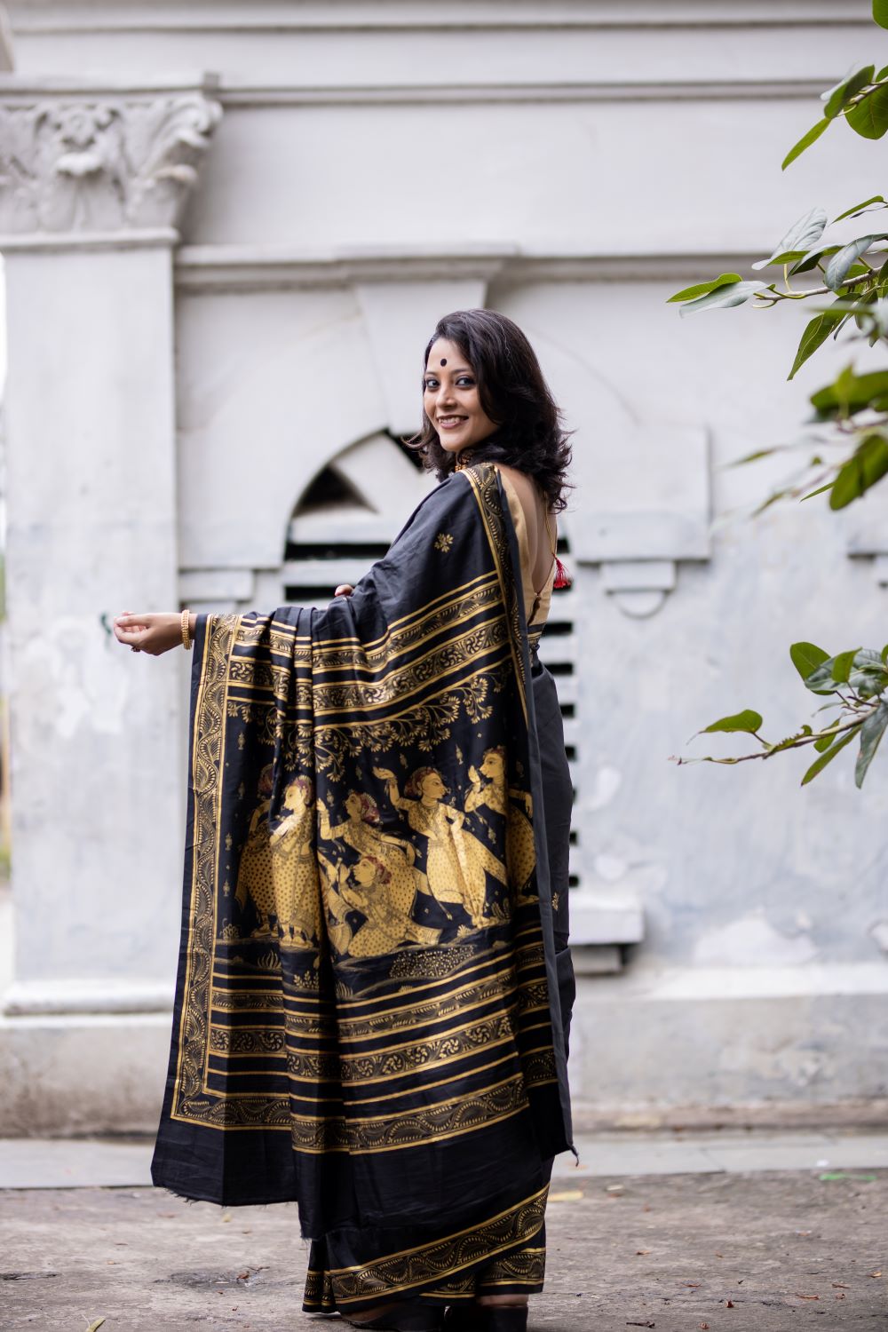 Mulberry Silk Krishna Leela Hand- Painted Silk Cotton Designer Saree