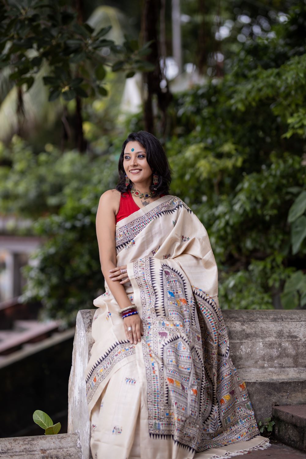 Special Desi Tassar Saura Tribal Themed Handpainted saree with blouse