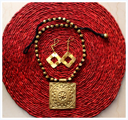 Brass Dhokra Pendent with Black Thread Necklace.