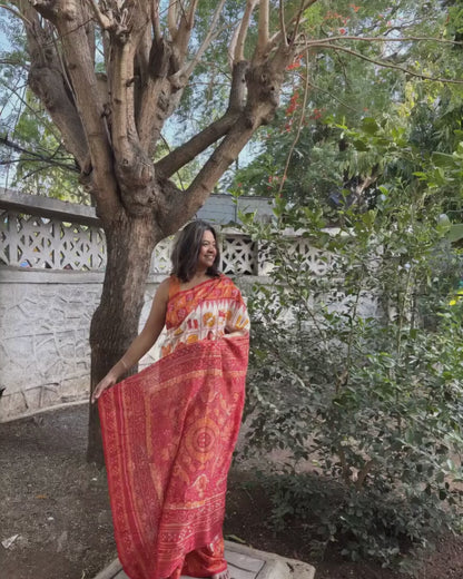 Traditional Nabakothi Auspicious Symbols Hand-painted Saree on pure mulberry silk