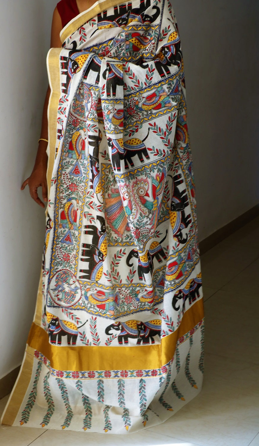 Advaita Handicrafts hand painted Madhubani Saree - Click for variety.