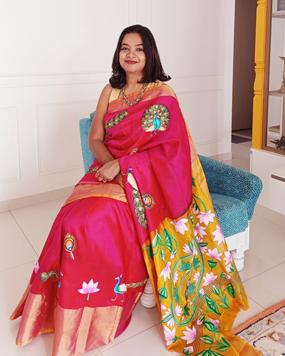 Pink Silk Peacock Saree