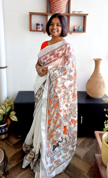 Advaita Handicrafts hand painted Madhubani Saree - Click for variety