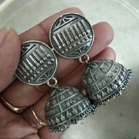 Brass Antique silver finish high quality statement jhumkas