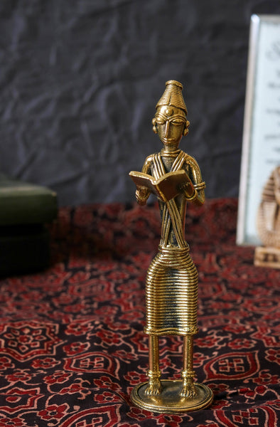Decorative Brass Figurine statues - Set of 3 Reading ladies/ Dhokra Craft