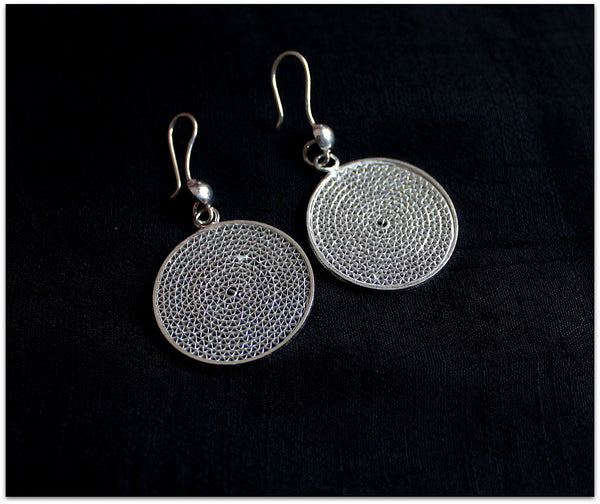 Fish/Double mesh/ Globe/ Disc-o- danglers - Silver Filigree Statement Earrings