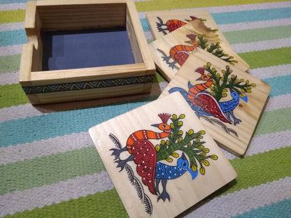 Hand Painted Coasters with Wooden Box - set of 4