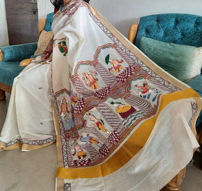 Advaita Handicrafts hand painted Patachitra saree - Vishnu Dashavtaar