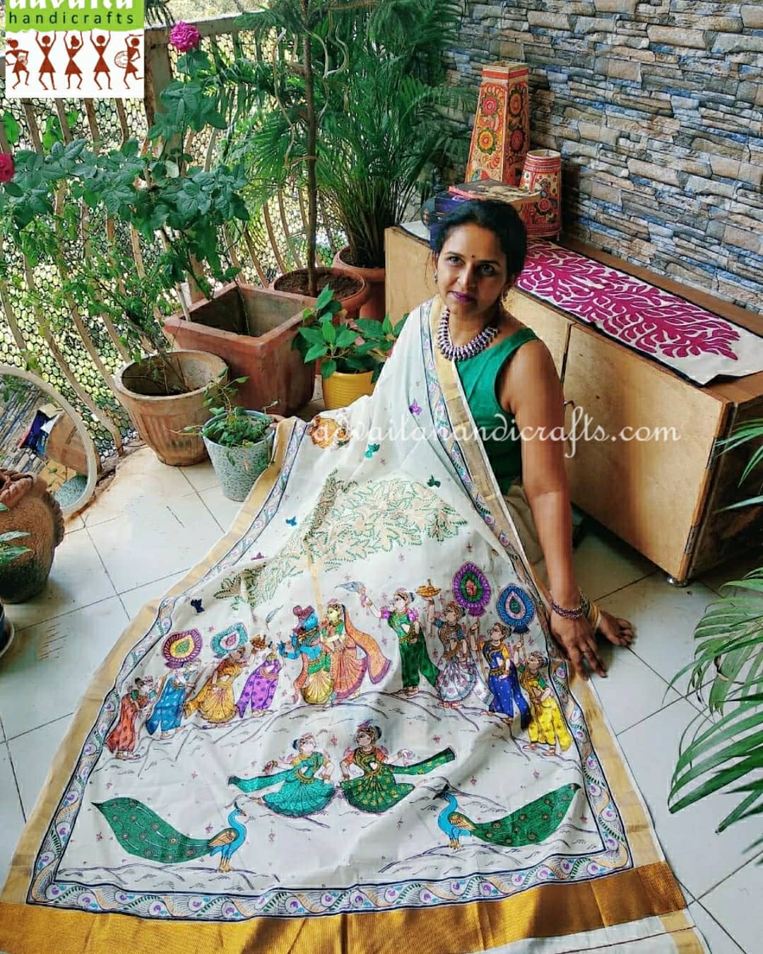 Advaita Handicrafts Hand painted Raasleela Saree