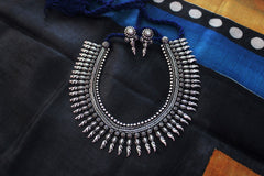 Advaita Handicrafts Pointed beads collar style German Silver Necklace Set