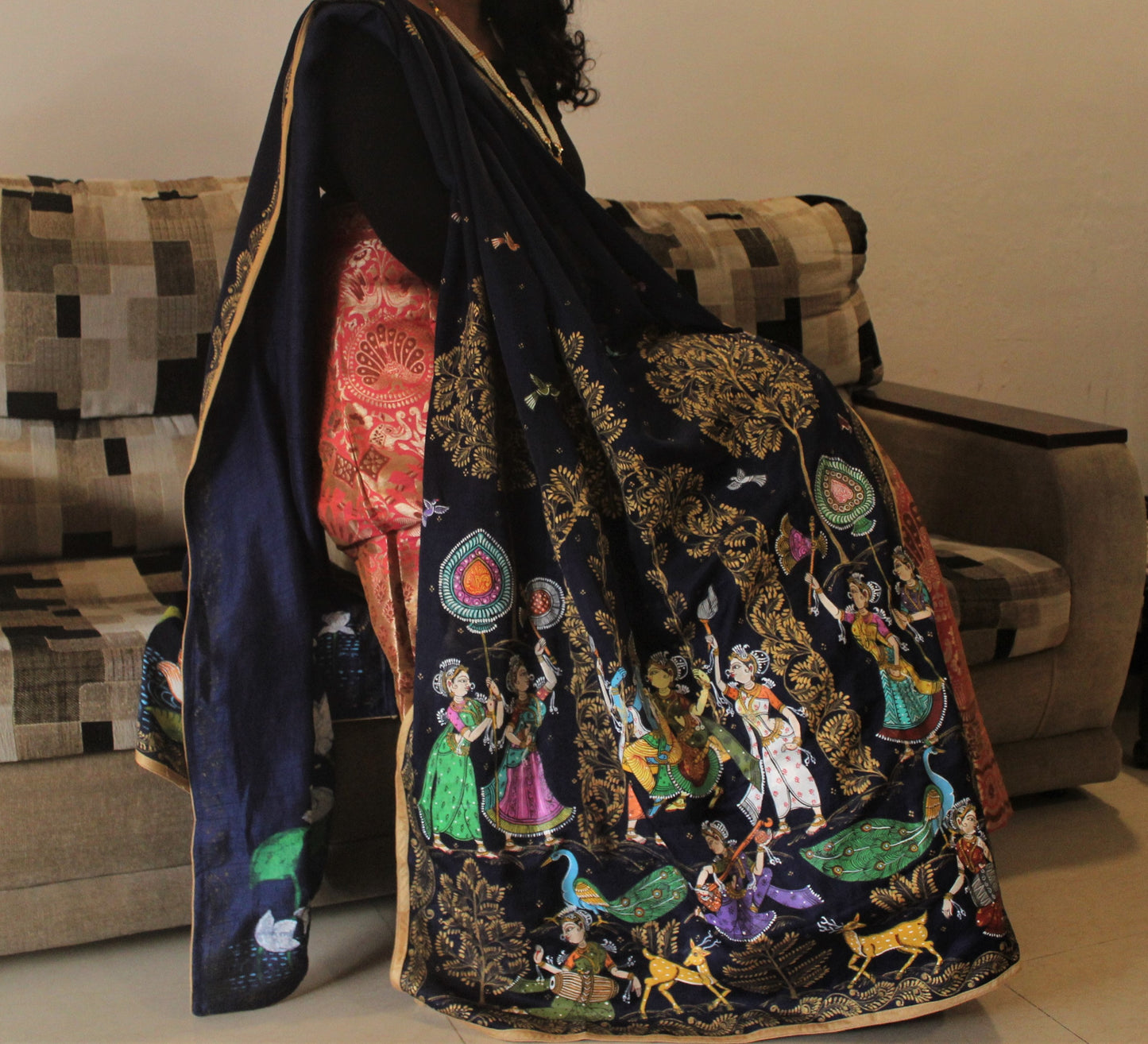 Handpainted Patachitra Dupattas - Heavy work + both sides