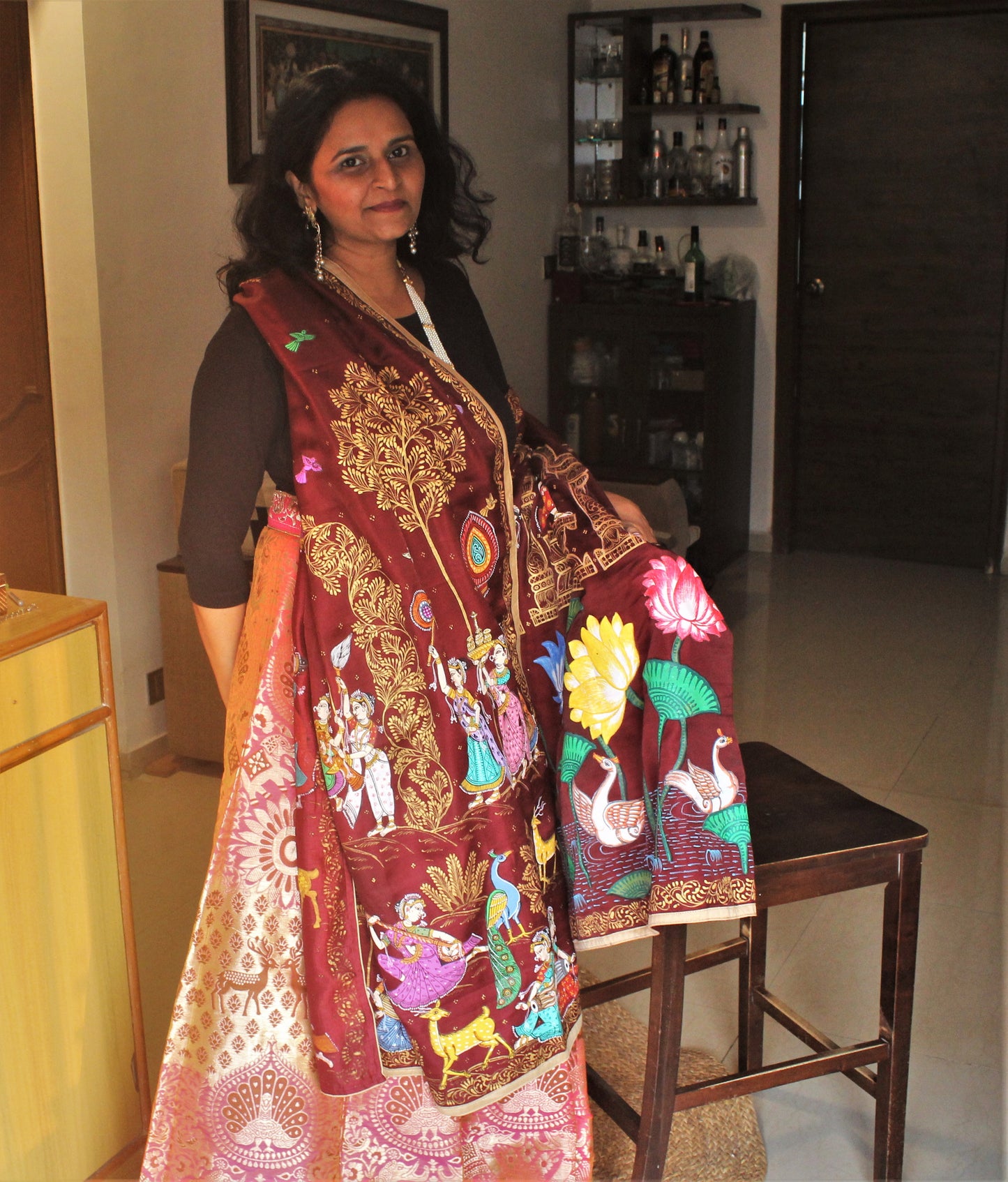 Handpainted Patachitra Dupattas - Heavy work + both sides