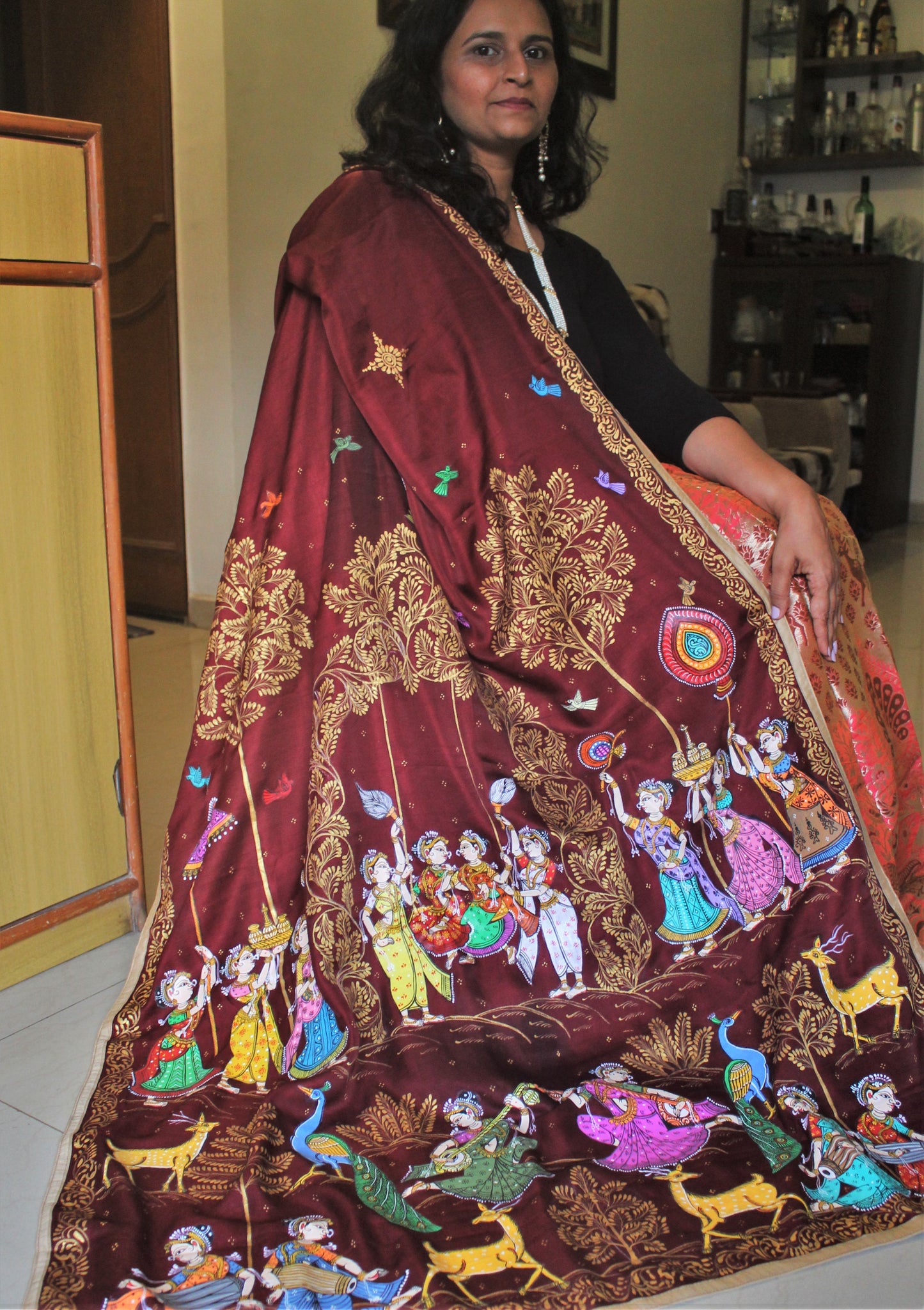 Handpainted Patachitra Dupattas - Heavy work + both sides