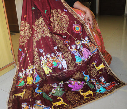 Handpainted Patachitra Dupattas - Heavy work + both sides