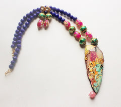 Advaita Handicrafts hand-painted pendant Necklace Set - Blue
