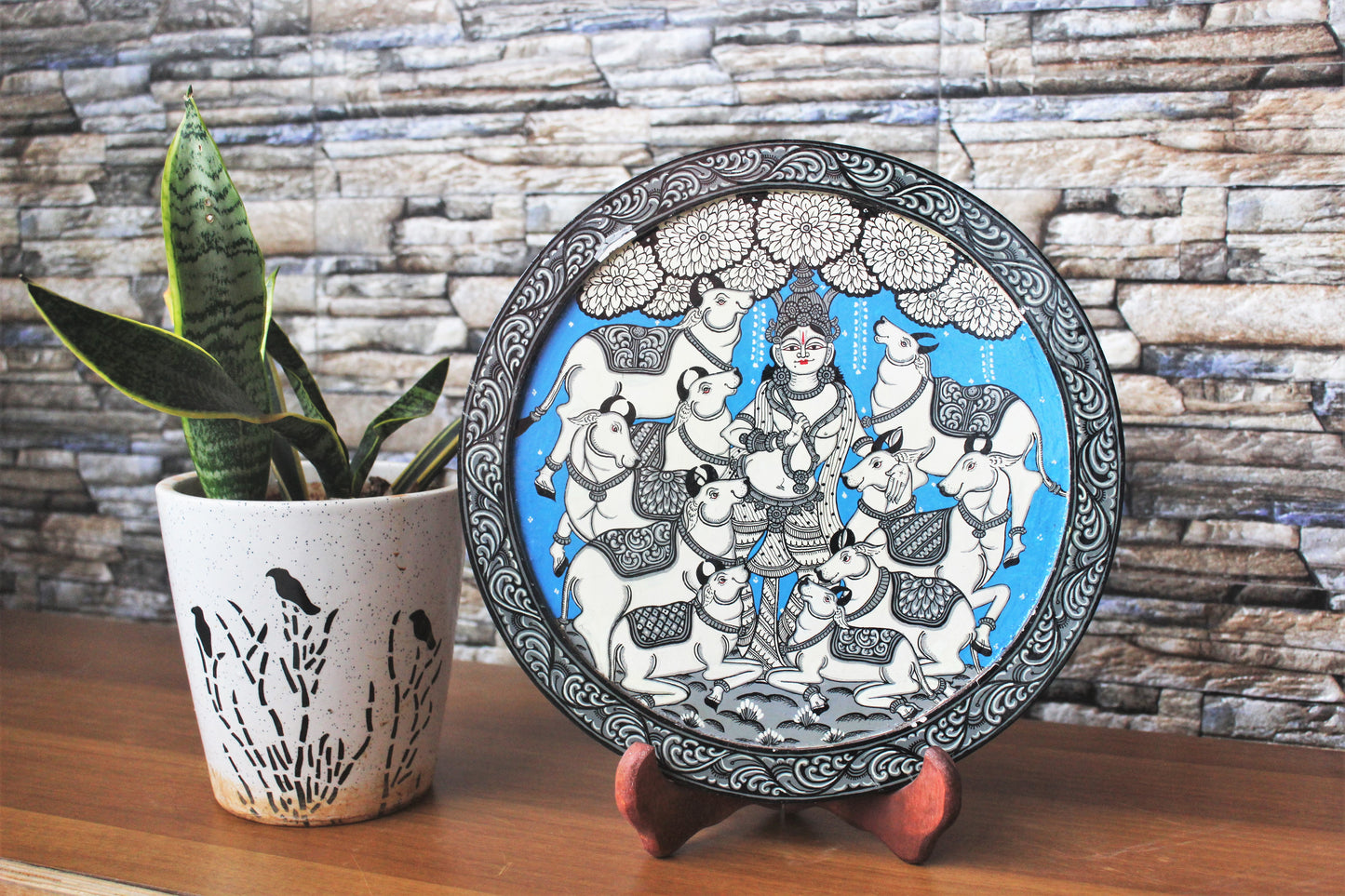 Krishna series Patachitra hand-painted wall/table plate/- Click for Options