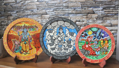 Krishna series Patachitra hand-painted wall/table plate/- Click for Options