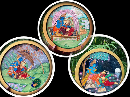 Krishna series Patachitra hand-painted wall/table plate/- Click for Options