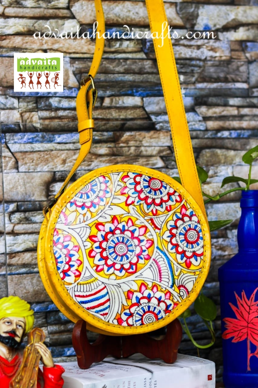 Advaita Handicrafts - Handpainted Leather Sling Purses - Click for variety