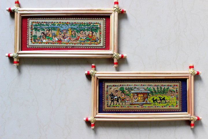 Palm leaf Tribal painting prints - Set of 2
