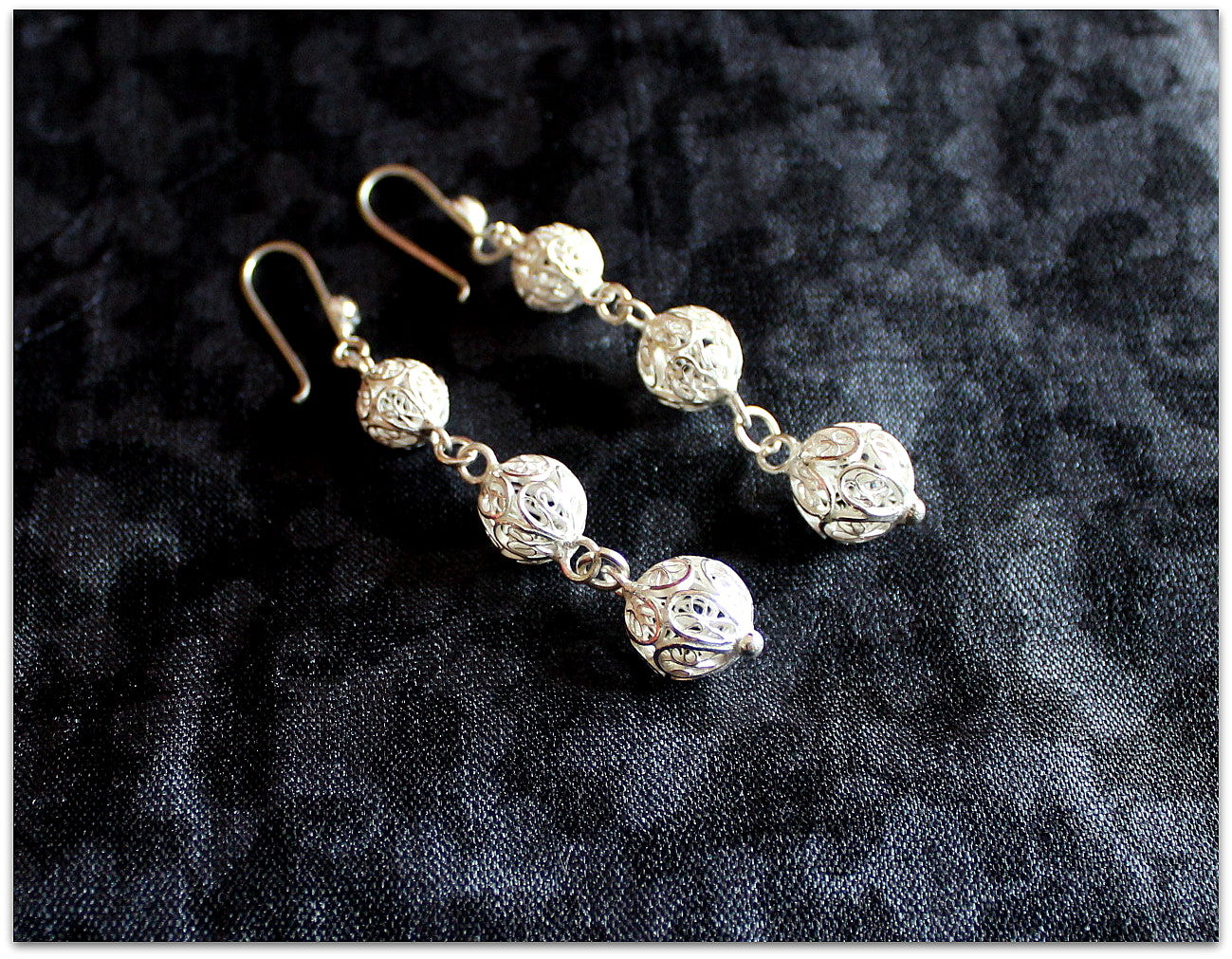 Fish/Double mesh/ Globe/ Disc-o- danglers - Silver Filigree Statement Earrings