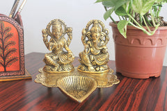 Advaita Handicrafts White Metal Pooja Ganesha Laxmi Diyas